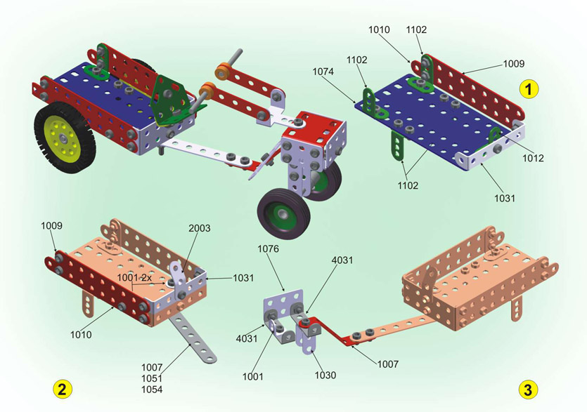 Схема сборки машины из металлического конструктора